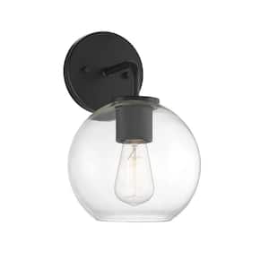 8 in. W x 12 in. H 1-Light Matte Black Hardwired Outdoor Wall Lantern Sconce with Clear Glass Shade