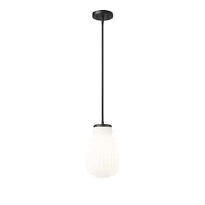 Newbury 60-Watt 1-Light Matte Black Pendant-Light with White Opal Glass shade, no bulbs included