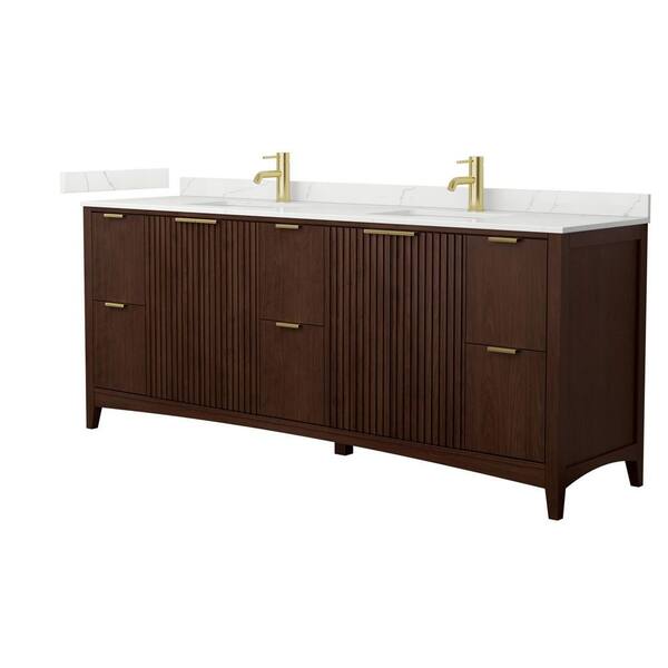 Palmilla 84 in. Double Freestanding Dark Walnut Bath Vanity with Giotto Quartz Top Assembled