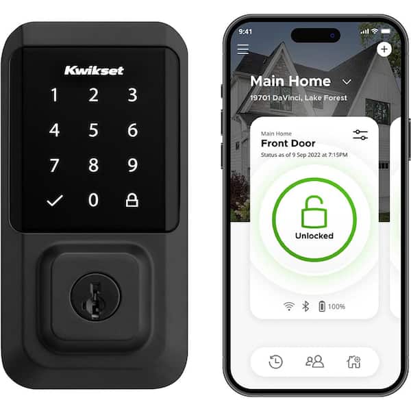 Kwikset HALO Matte Black Touchscreen WiFi Keypad Electronic Single-Cylinder Smart Lock Deadbolt featuring SmartKey Security