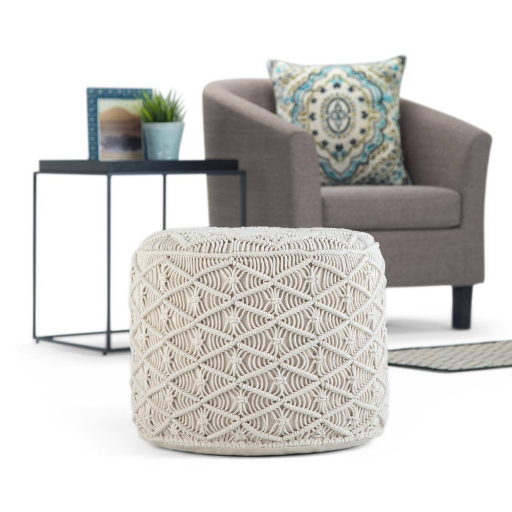 Natural Cotton Round Macrame Pouf with Legs