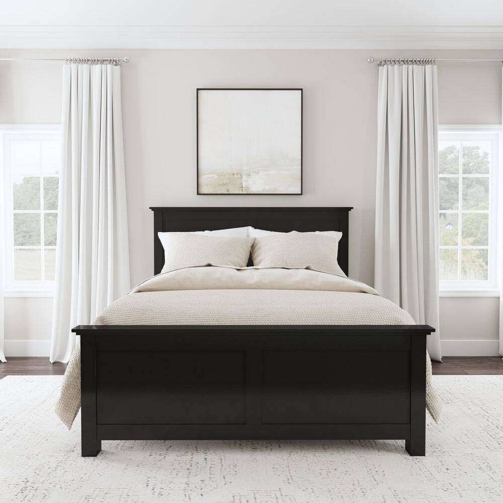 Oak Park Black Queen Wood Frame Upholstered Bed with Slats
