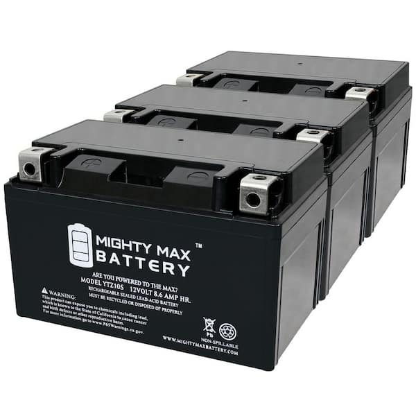 MIGHTY MAX BATTERY YTZ10S 12V 8.6AH Replacement Battery compatible with Power Max GTZ10S - 3 Pack