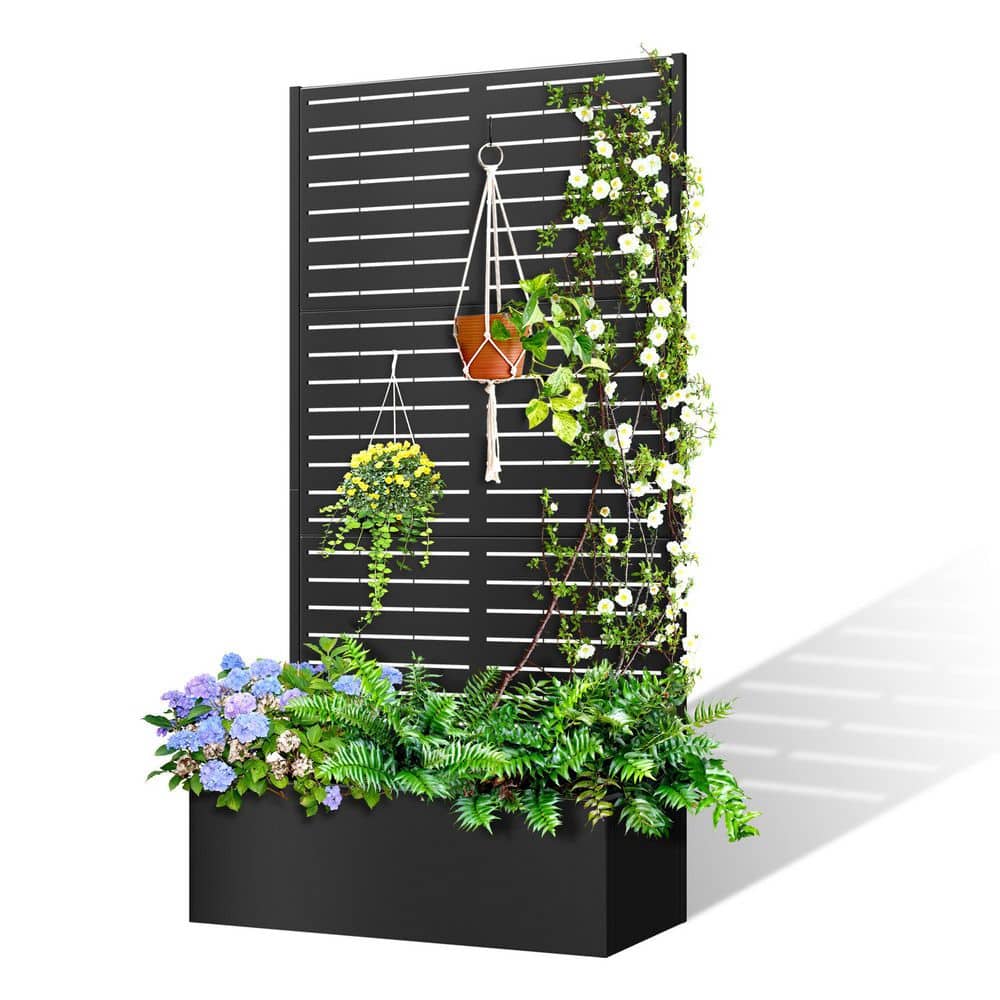 71 in. x 35 in. x 16 in. Raised Garden Bed with Trellis Metal Planter Box Trellis Outdoor Planter Box Black-Louvered price history on PriceWatchPro