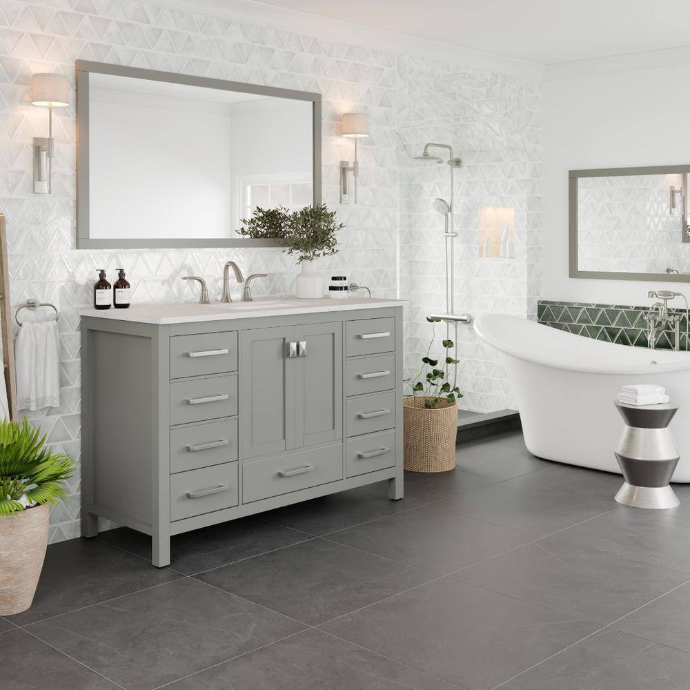 Aberdeen 54" Gray Solid Wood Bathroom Vanity with White Quartz Top