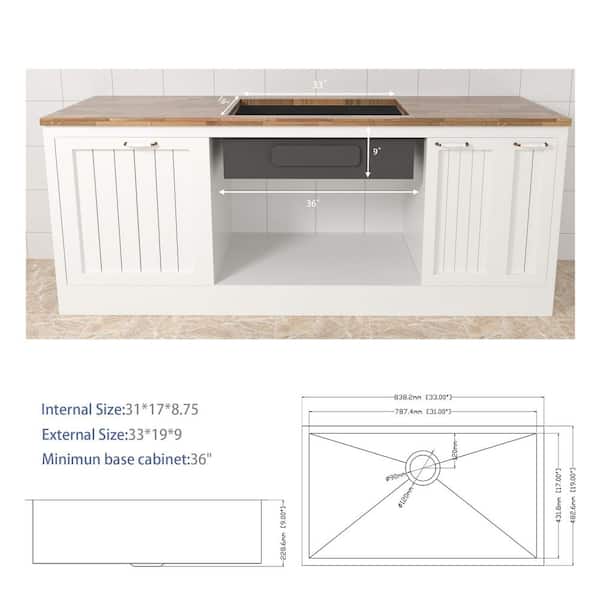 Dueyeeri - 33 in. Undermount Single Bowl 16-Gauge Brushed Nickel Stainless Steel Kitchen Sink with Bottom Grids