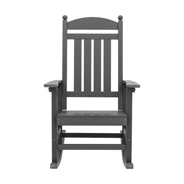 LUE BONA Oscar Dark Grey HDPS Recycled Plastic Weather-Resistant Adirondack Porch Rocker Patio Outdoor Rocking Chair
