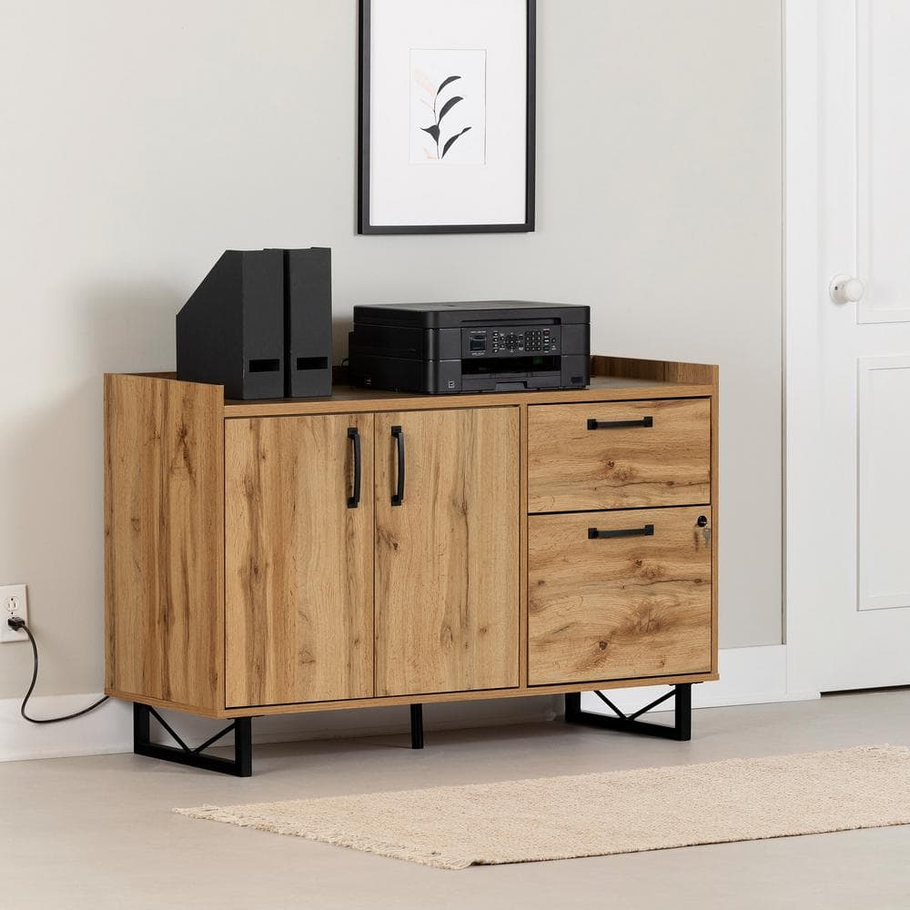 Nordik Oak 31" 2-Door Credenza with Drawers and Metal Frame