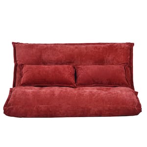 43.3 in. Red Lazy Sofa Folding Futon Adjustable Video Gaming Sofa with 2-Pillows