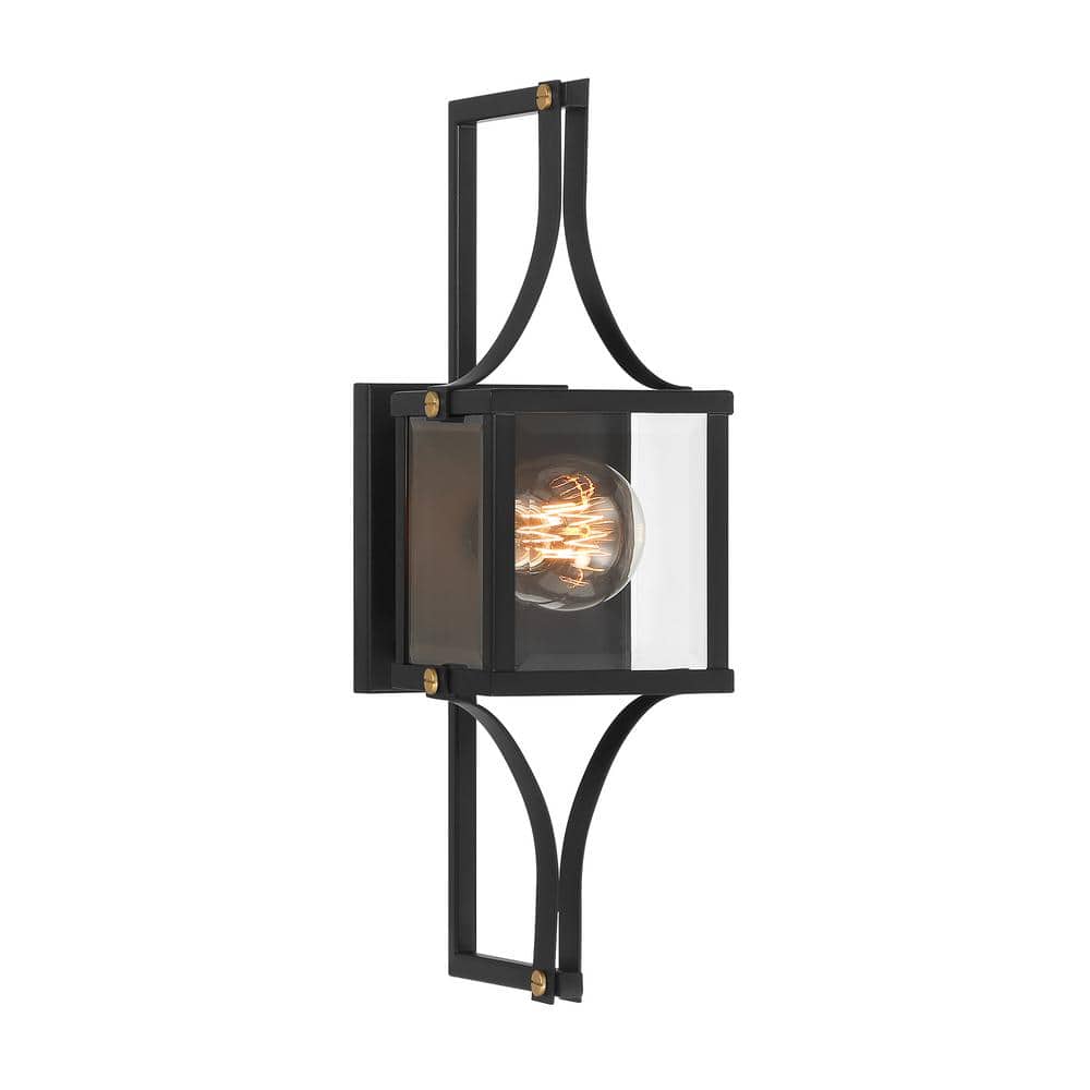 Matte Black and Brass Dimmable Lantern Sconce