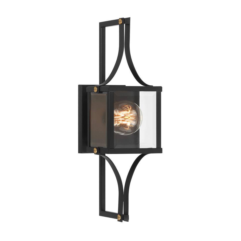 Matte Black and Brass Dimmable Lantern Sconce
