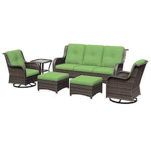 6-Piece Wicker Outdoor Sectional Sofa Set Patio Conversation with Green Cushions