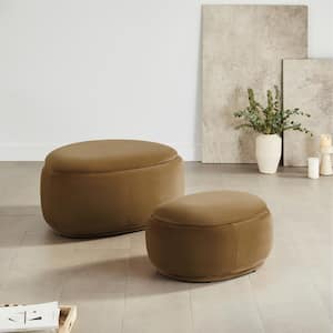Isolde Brown Fabric Round Ottoman with Storage Large Size Coffee Table Boucle for Living Room (Set of 2)