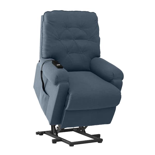 ProLounger Caribbean Blue Plush Low-Pile Velour Fabric Button Tufted Power Recline and Lift Chair