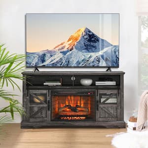 60 in. Freestanding Electric Fireplace TV Stand With Door Sensor in Dark Rustic Oak