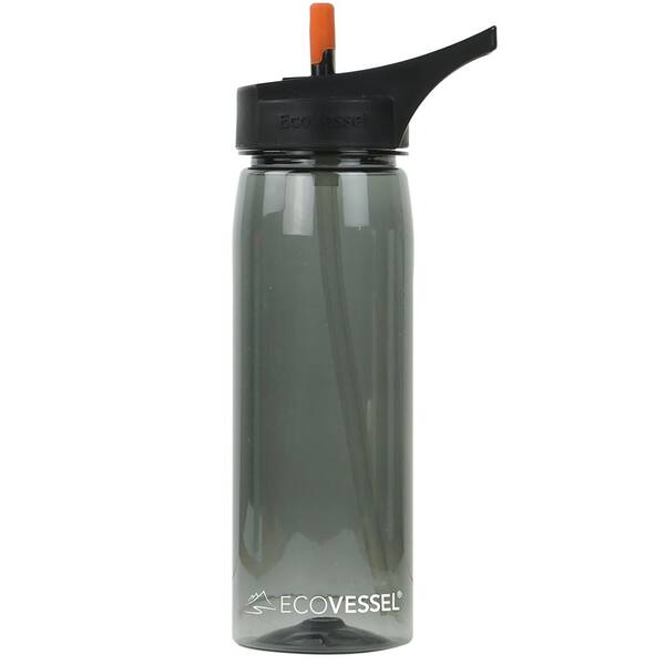 Eco Vessel 25 oz. Wave Tritan Plastic Bottle with Straw Top - Black Shadow