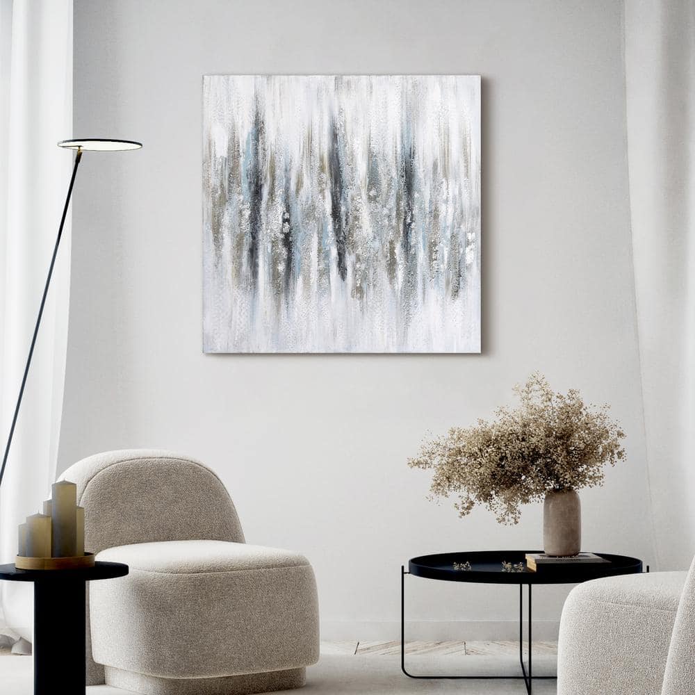 Silver Echoes Textured Hand Painted Frameless Canvas Wall Art