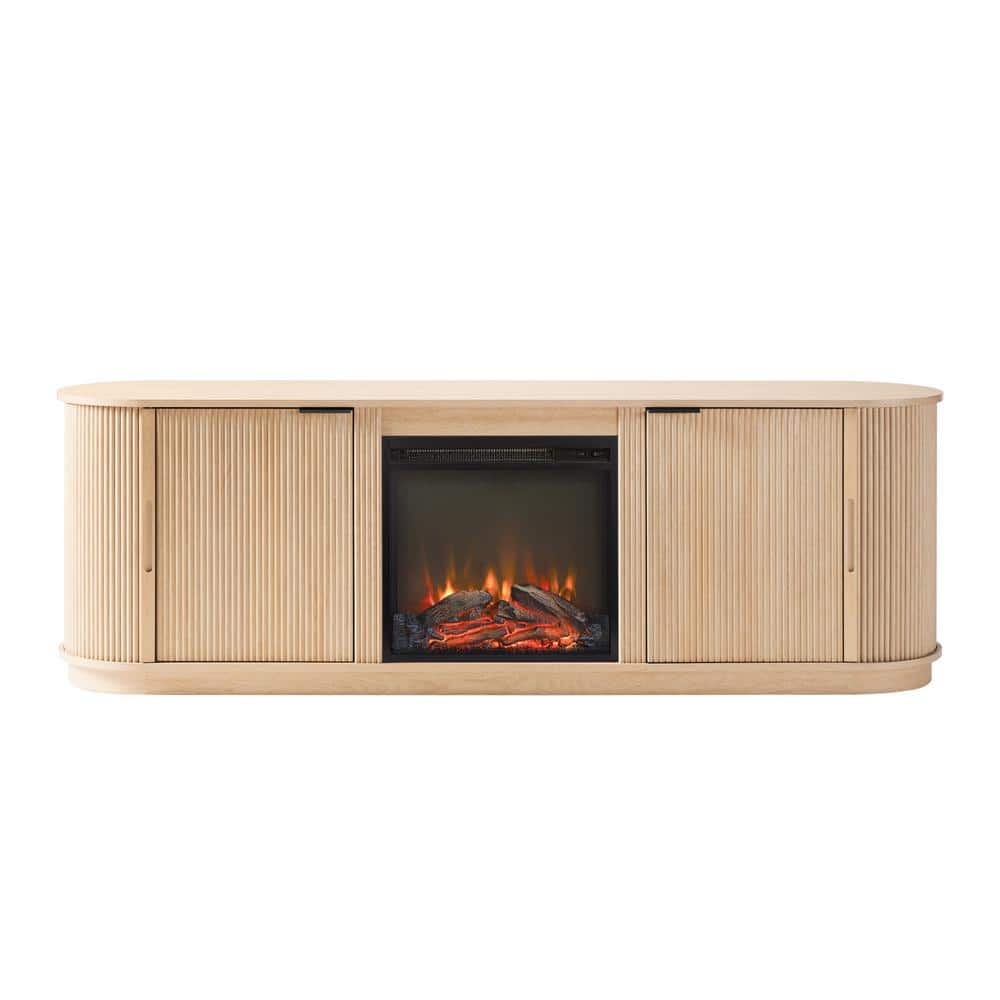 Modern Coastal Oak 70" Fireplace TV Stand with Reeded Cabinet