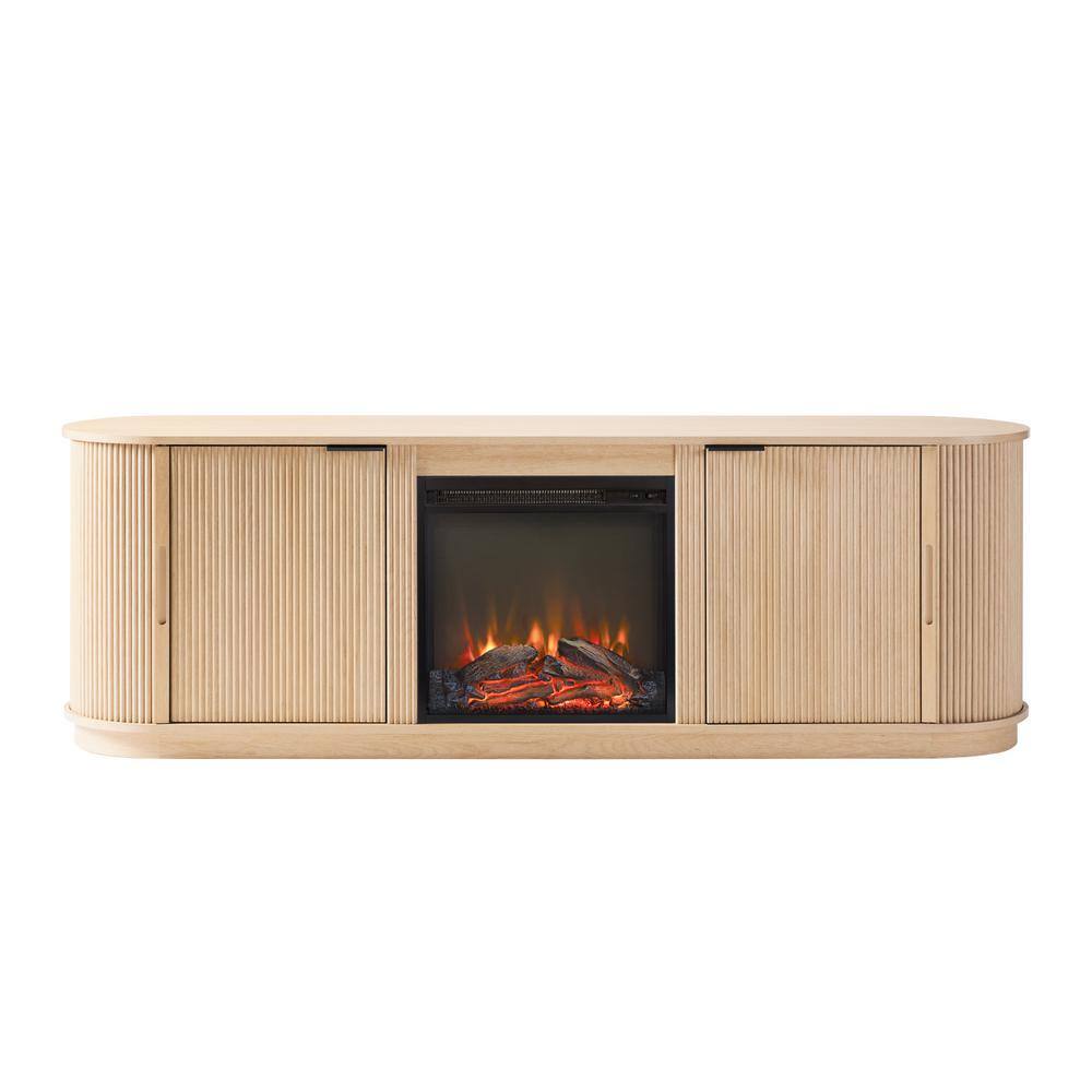 Modern Coastal Oak 70" Fireplace TV Stand with Reeded Cabinet