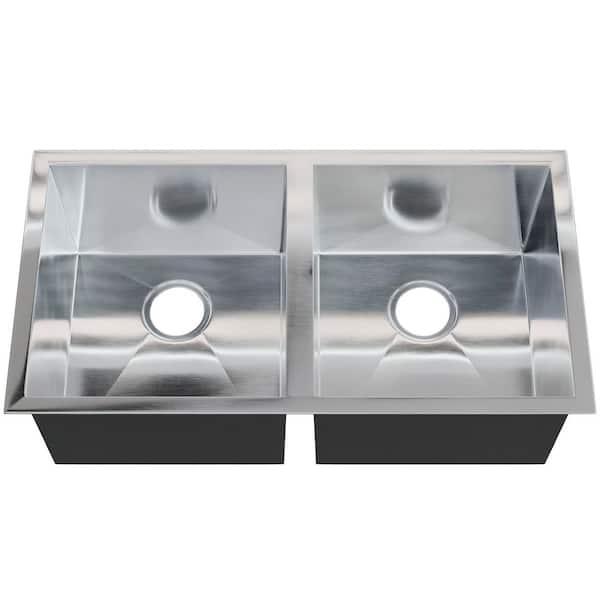 Zero Radius 33 in. Drop-In/Undermount Double Bowl 18-Gauge Stainless Steel Kitchen Sink