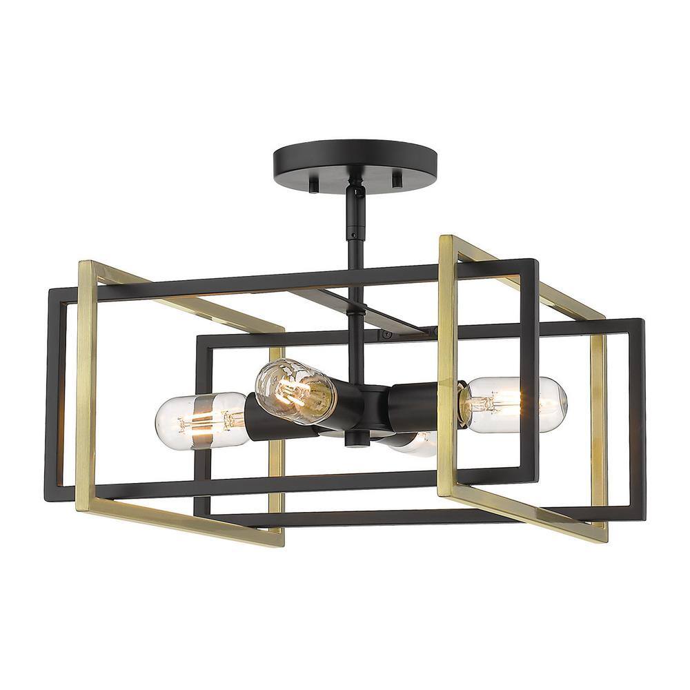 Black and Brass Geometric Semi-Flush Mount Light