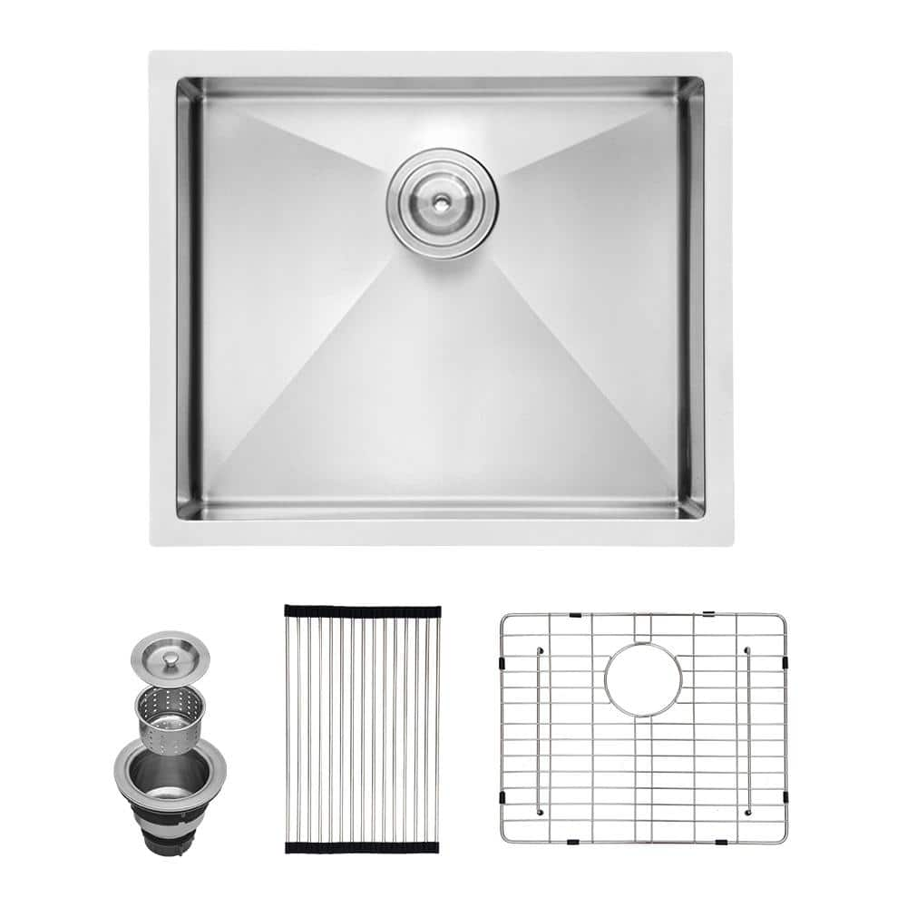 16-Gauge Stainless Steel Kitchen Sink 23 in. Undermount Single Bowl with Grid and Strainer -  cadeninc, Lor-LQW1-730