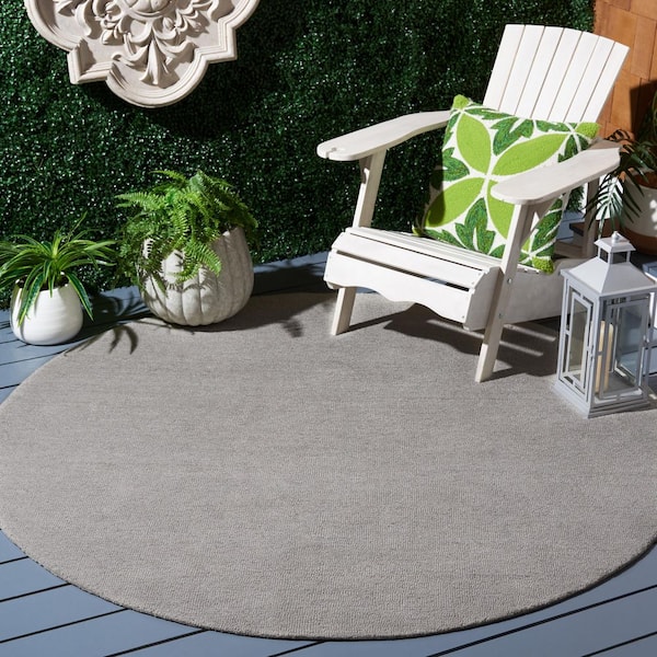 Outdoor Micro-Loop Gray 6 ft. x 6 ft. Solid Indoor/Outdoor Round Area Rug