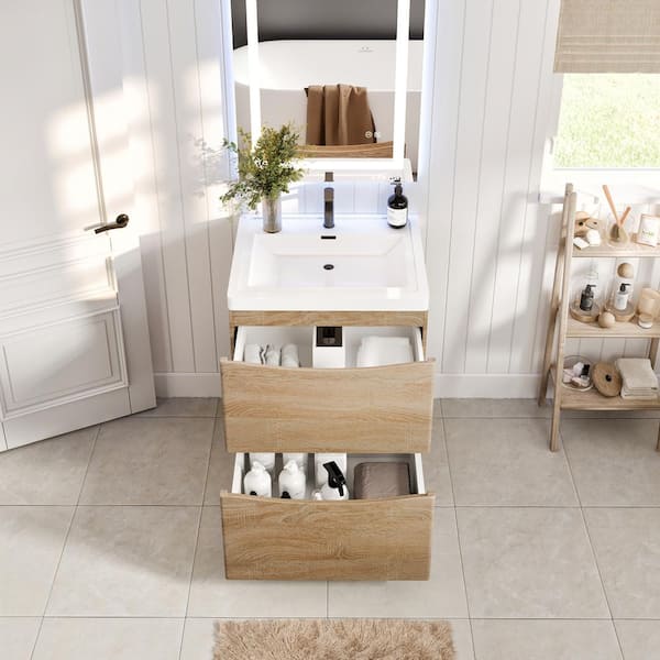 Smile 24 in. W x 16 in. D x 33.50 in. H Bathroom Vanity in White Oak with White Acrylic Top with White Sink