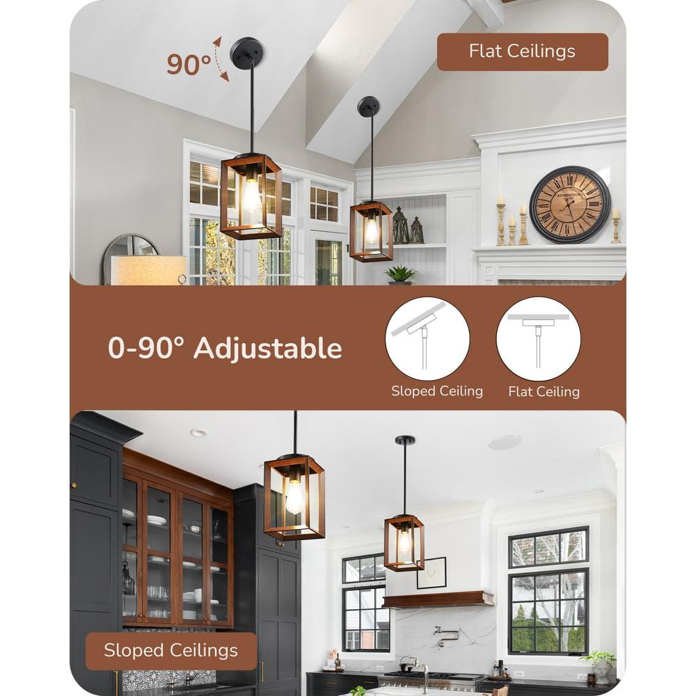 Bronze Rustic Farmhouse Wood Cage Pendant Light