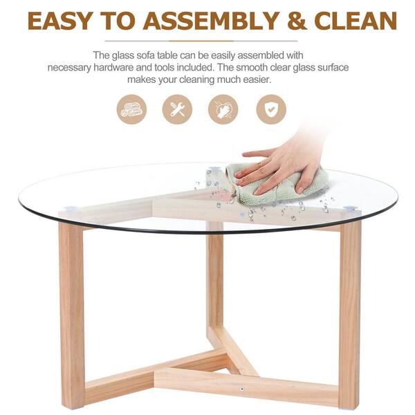 ANBAZAR Natural 36 in. Medium Round Tempered Glass Top and ANBAZAR Natural 36 in. Medium Round Tempered Glass Top and