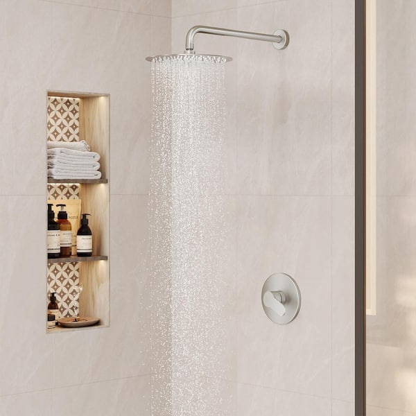 1-Spray Patterns with 1.8 GPM 10 in. Wall Mount Round Rain Fixed Shower Head in Brushed Nickel