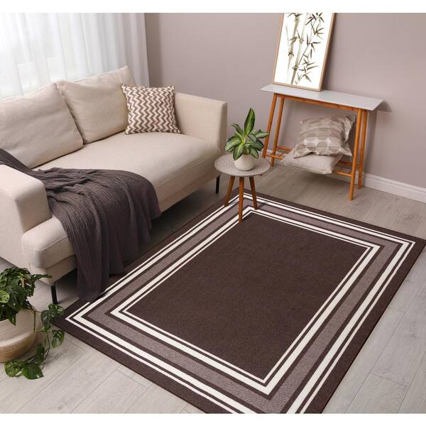 Rubber Backed Area Rug, 58 x 78 inch (fits 5x7 Area), Beige Geometric, Non  Slip, Kitchen Rugs and Mats