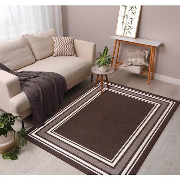 Rubber Backed Area Rug, 58 x 78 inch (fits 5x7 Area), Beige Geometric, Non  Slip, Kitchen Rugs and Mats