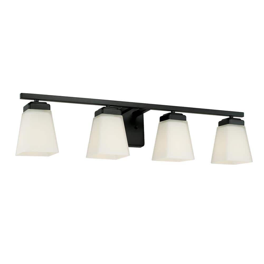 30.5 in. W x 7 in. H x 7 in. E 4-Light Vanity Light in Matte Black with Soft White Glass Shade price history on PriceWatchPro
