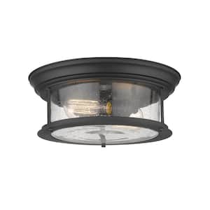 13.5 in. 1-Light Matte Black Flush Mount with Clear Seedy Shade