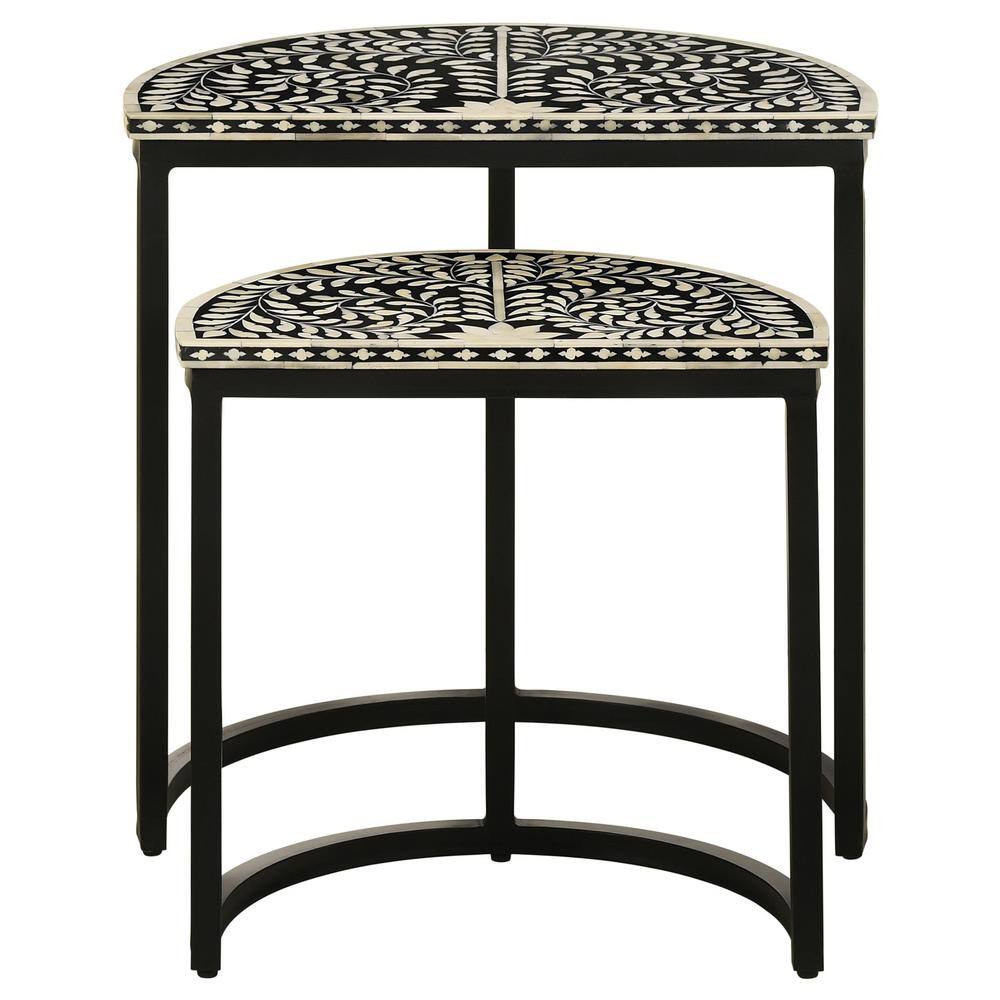 Zakiya Black and White Half-Moon Nesting Tables with Storage