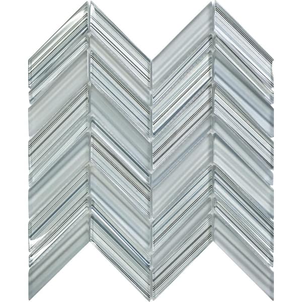 Apollo Tile (Sample) Glacier Blue and Gray 4-in x 4-in Polished Glass Chevron Mosaic Floor and Wall Tile