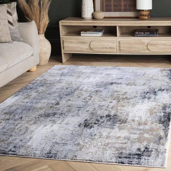 Slate 9 ft. x 12 ft. Gray/Brown Ivory Distressed Abstract Area Rug