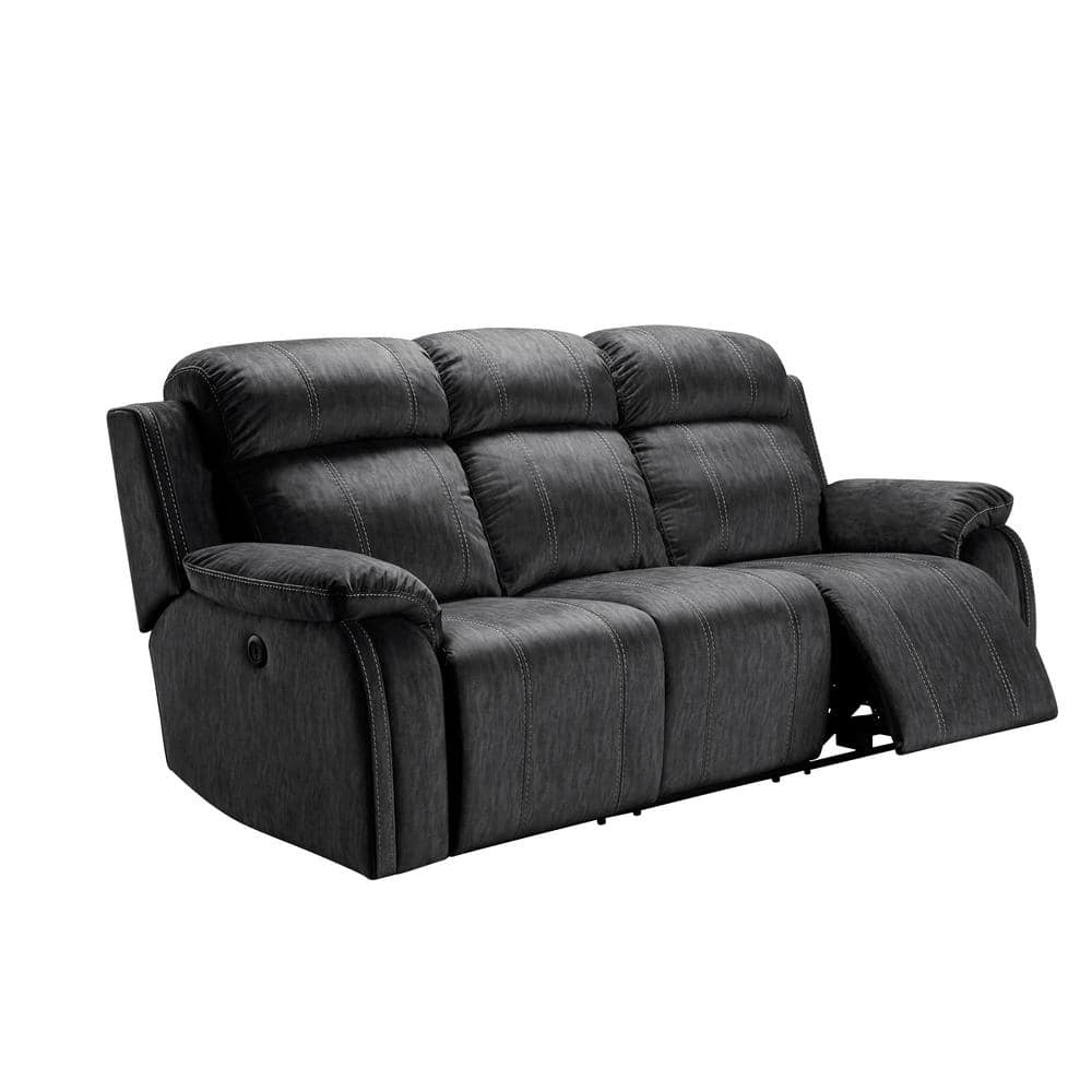 Shadow Gray Velvet Dual Recliner Sofa with Pillow-top Arm