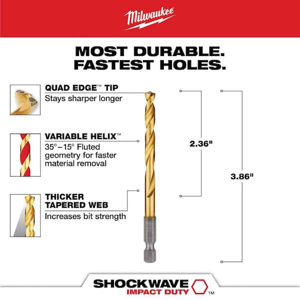 Milwaukee Shockwave 15/64 in. Titanium Drill Bit 48-89-4612 - The