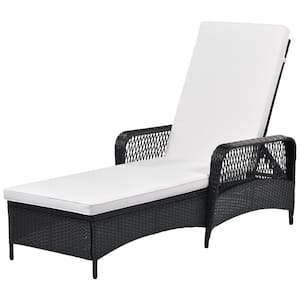 Black Wicker Outdoor Chaise Lounge with Beige Cushions