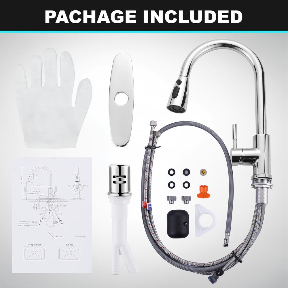 Polished Chrome Stainless Steel Pull-Down Kitchen Faucet with Air Gap Kit