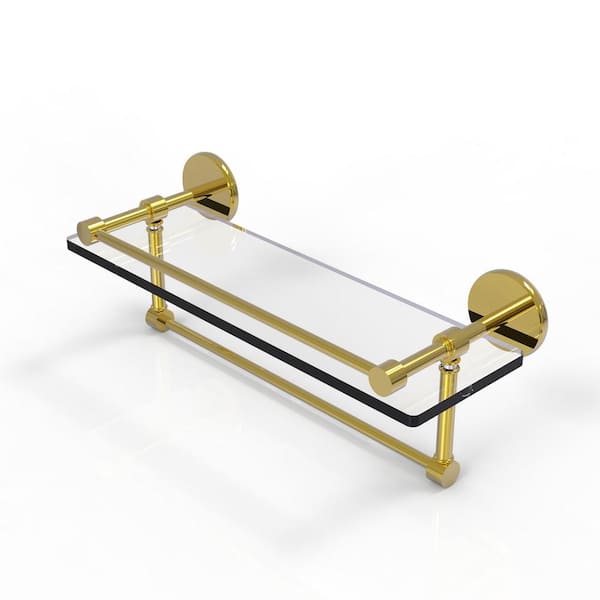 Allied Brass 16 in. x 5 in. x 5 in. Unlacquered Brass Gallery Glass Shelf with Towel Bar