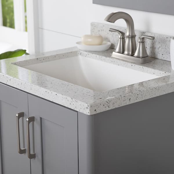 Home Decorators Collection 25 in. W x 22 in. D Solid Surface White Rectangular Single Sink Vanity Top in Silver Ash
