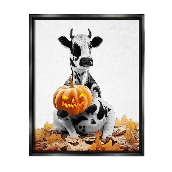 Stupell Industries Cow with Jack-o-Lantern by Annalisa Latella 1-Piece Floater Frame Graphic Print Animal Poster Art Print 31 in. x 25 in.