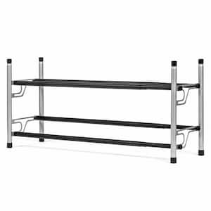 14 in. H x 24.375 in. - 45.5 in. W 10-Pair 2-Tier Gray and Black Metal Expandable Stackable Shoe Rack