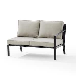 Clark Matte Black Metal Right Arm Outdoor Sectional Loveseat with Taupe Cushions