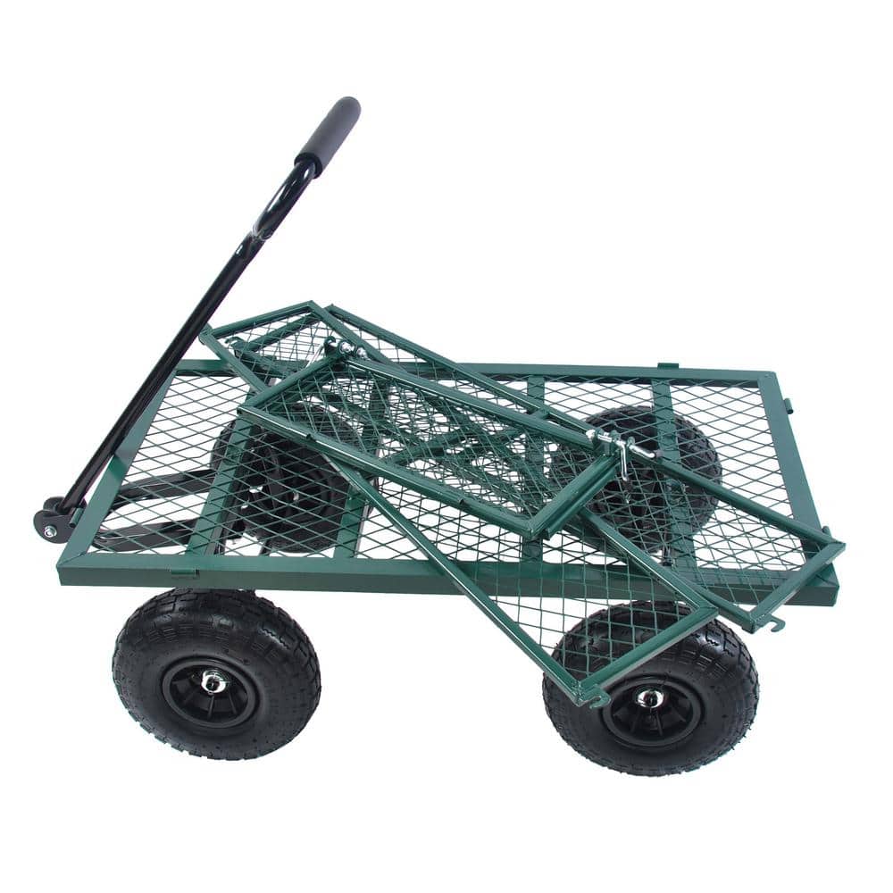 Green Heavy-Duty Metal Utility Wagon with Pneumatic Tires