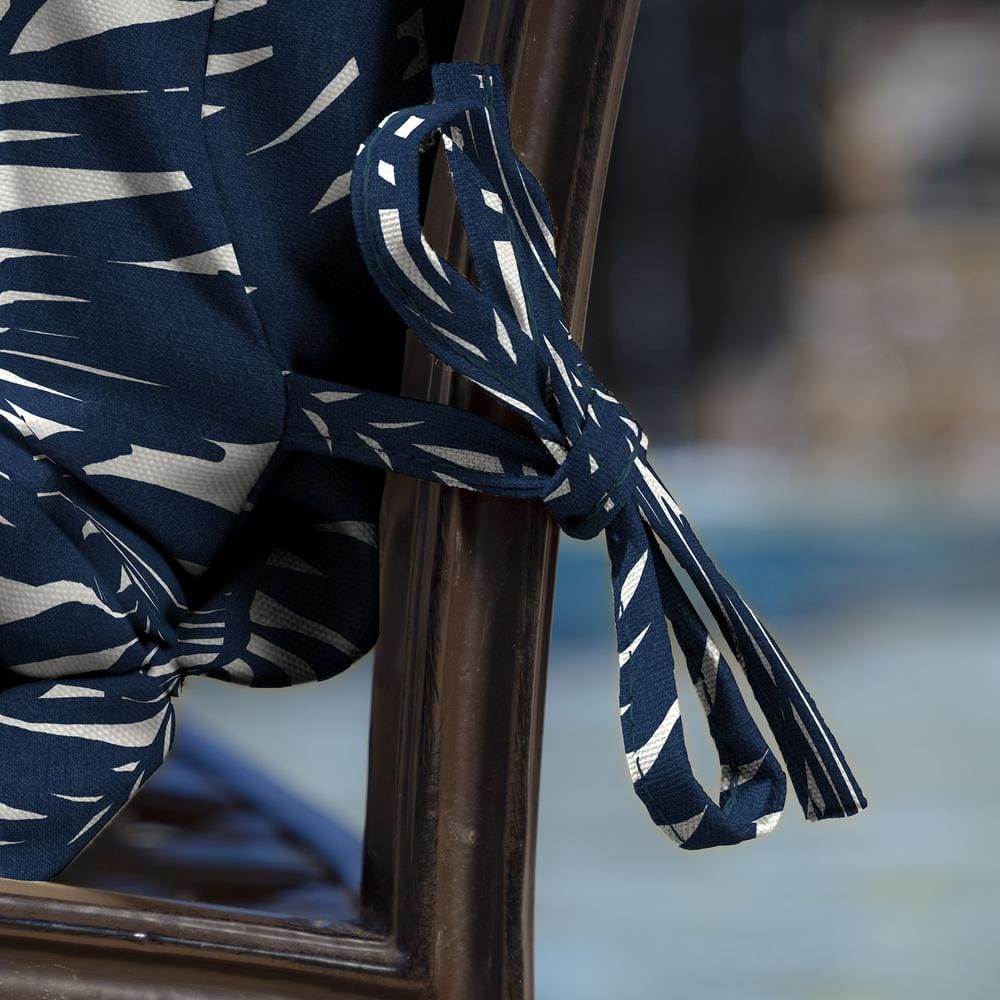 Navy Blue King Palm Bamboo Blend Tufted Dining Chair Cushions, Set of 2