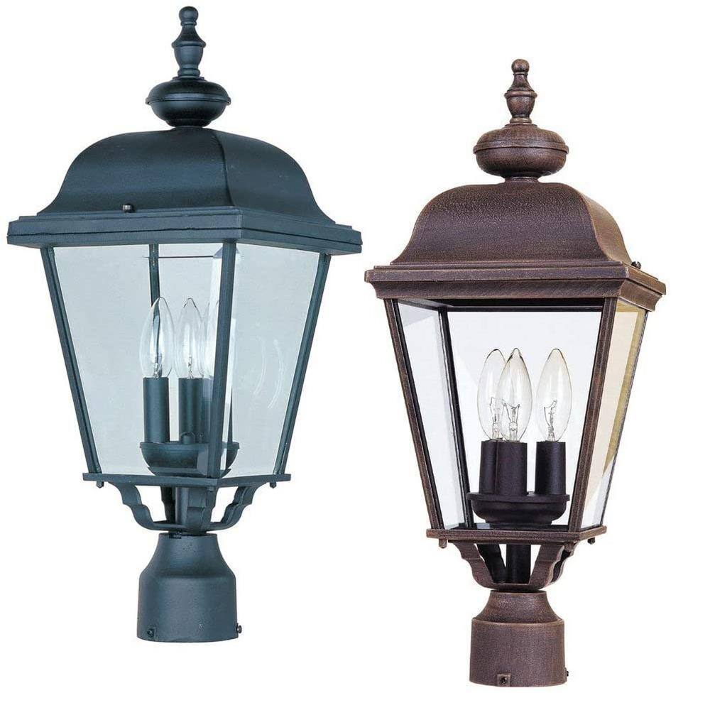 Black Aluminum 3-Light Outdoor Pole Lantern with Clear Glass